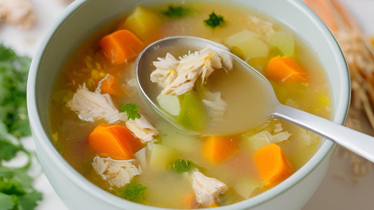Sopa de pollo con hojuelas de kiwicha a partir de los 6 meses