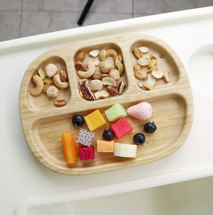 Plato de bambú antideslizante con divisiones