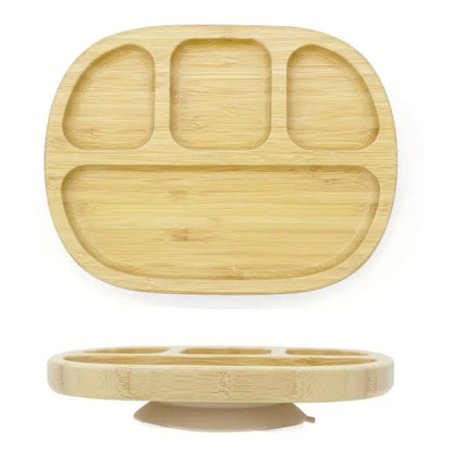 Plato de bambú antideslizante con divisiones